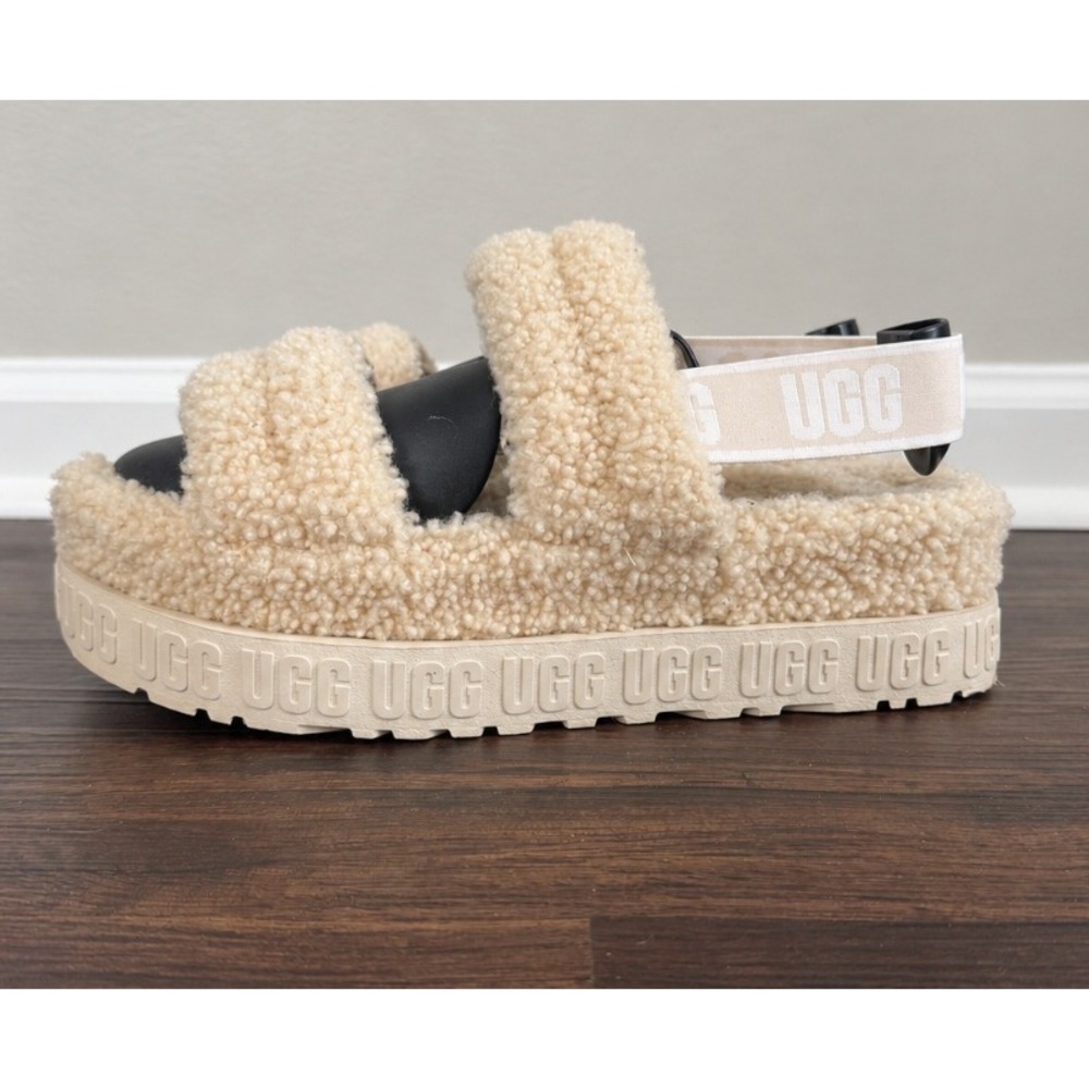 UGG Oh Fluffita Women's Natural Sheepskin Platform Slingback Slides Sz US 10